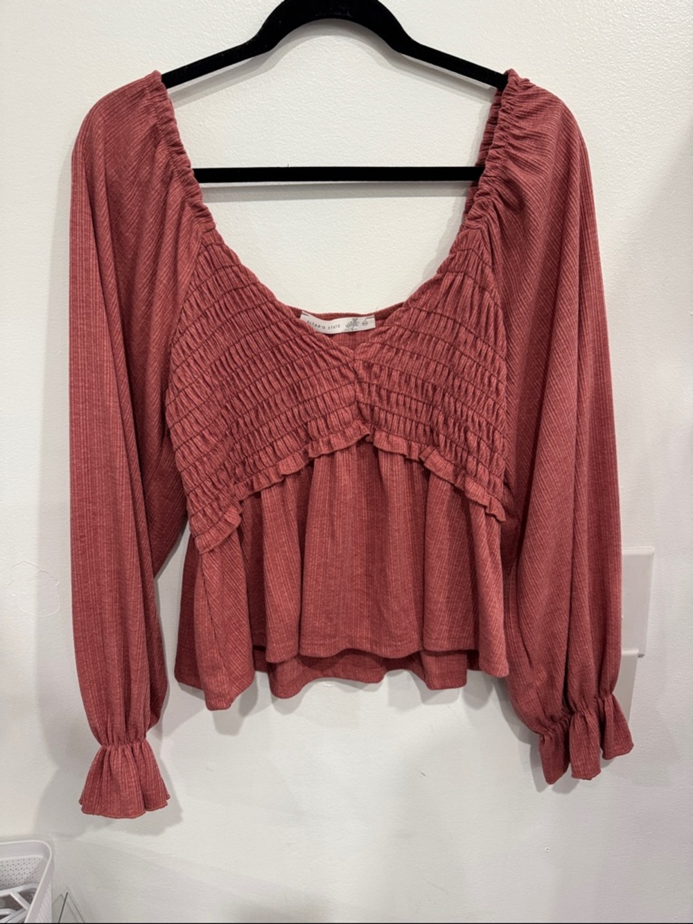 Altar'd State Dusty Rose Smocked Peplum Blouse